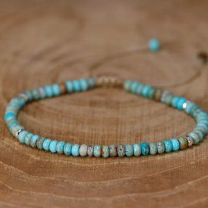 Blue Sea Sediment Jasper 4mm Bead Healing Meditation Chakra Dainty Bracelet Gift